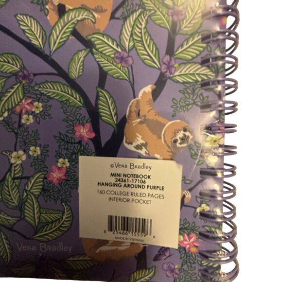 Vera Bradley Small Spiral Notebook HANGING AROUND PURPLE Sloth 160 Sheets Interi - Picture 4 of 4